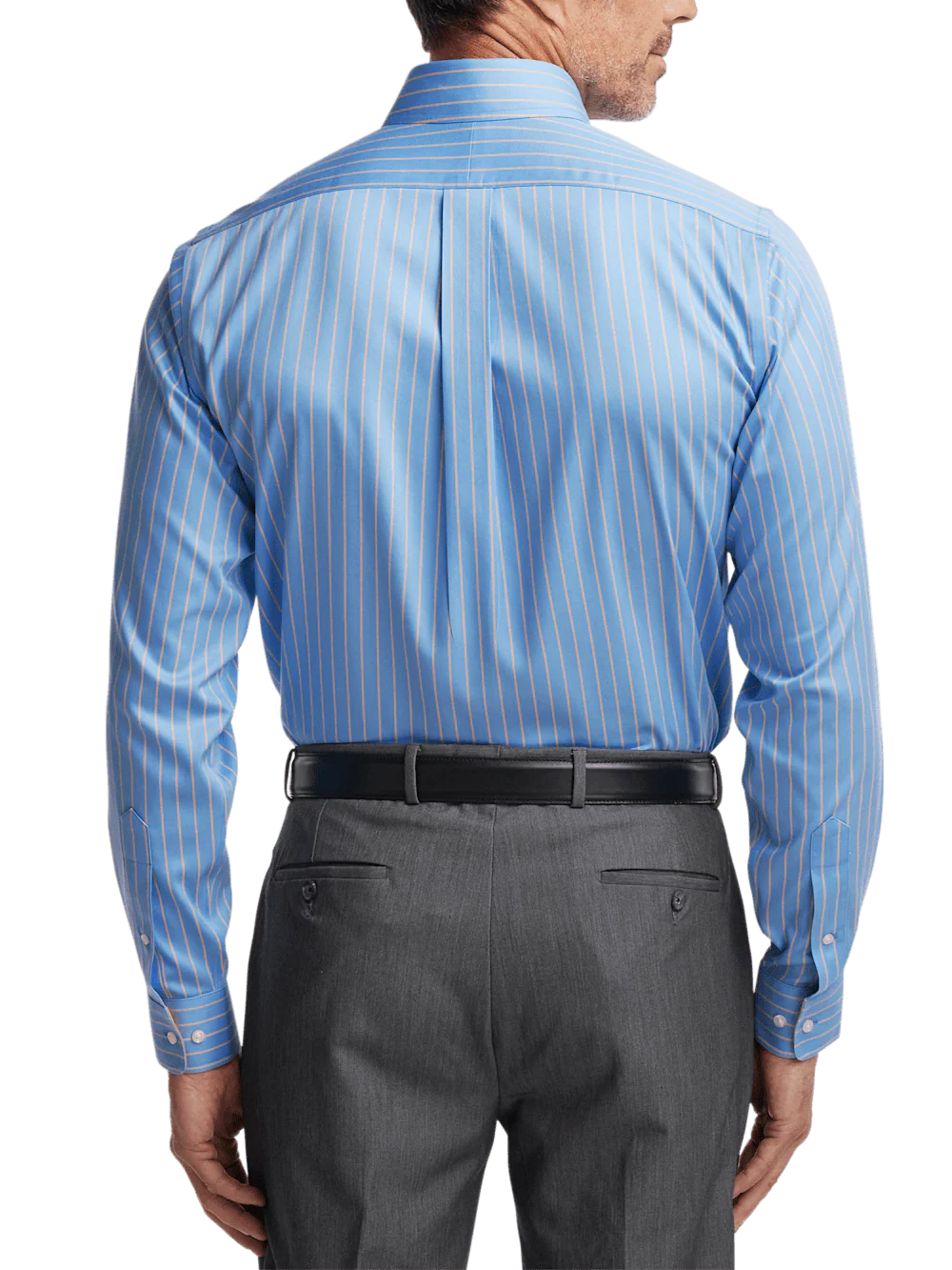 Comfort Stretch Non-Iron Stripe Dress Shirt With Contrast Trim - Blue/melon - Image 5