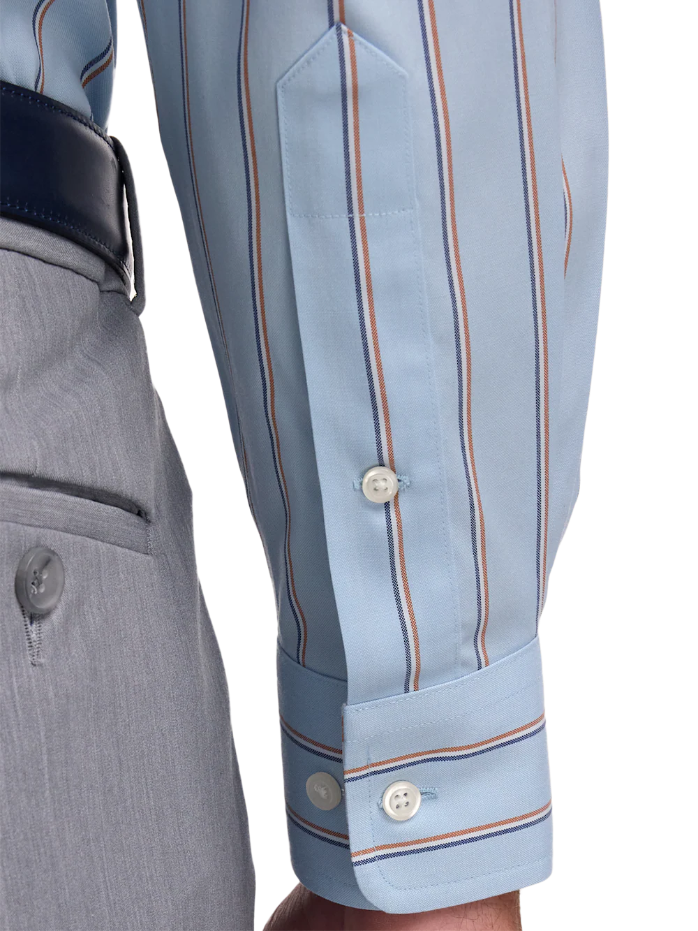 Comfort Stretch Non-Iron Stripe Dress Shirt With Contrast Trim - Blue/melon - Image 4