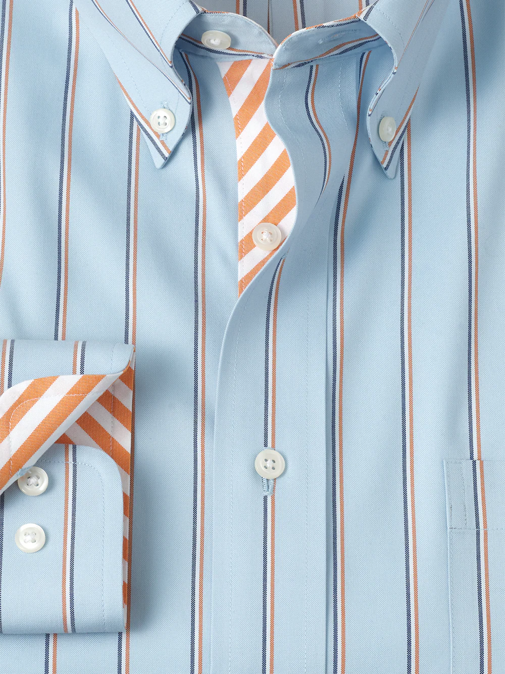 Comfort Stretch Non-Iron Stripe Dress Shirt With Contrast Trim - Blue/melon - Image 6