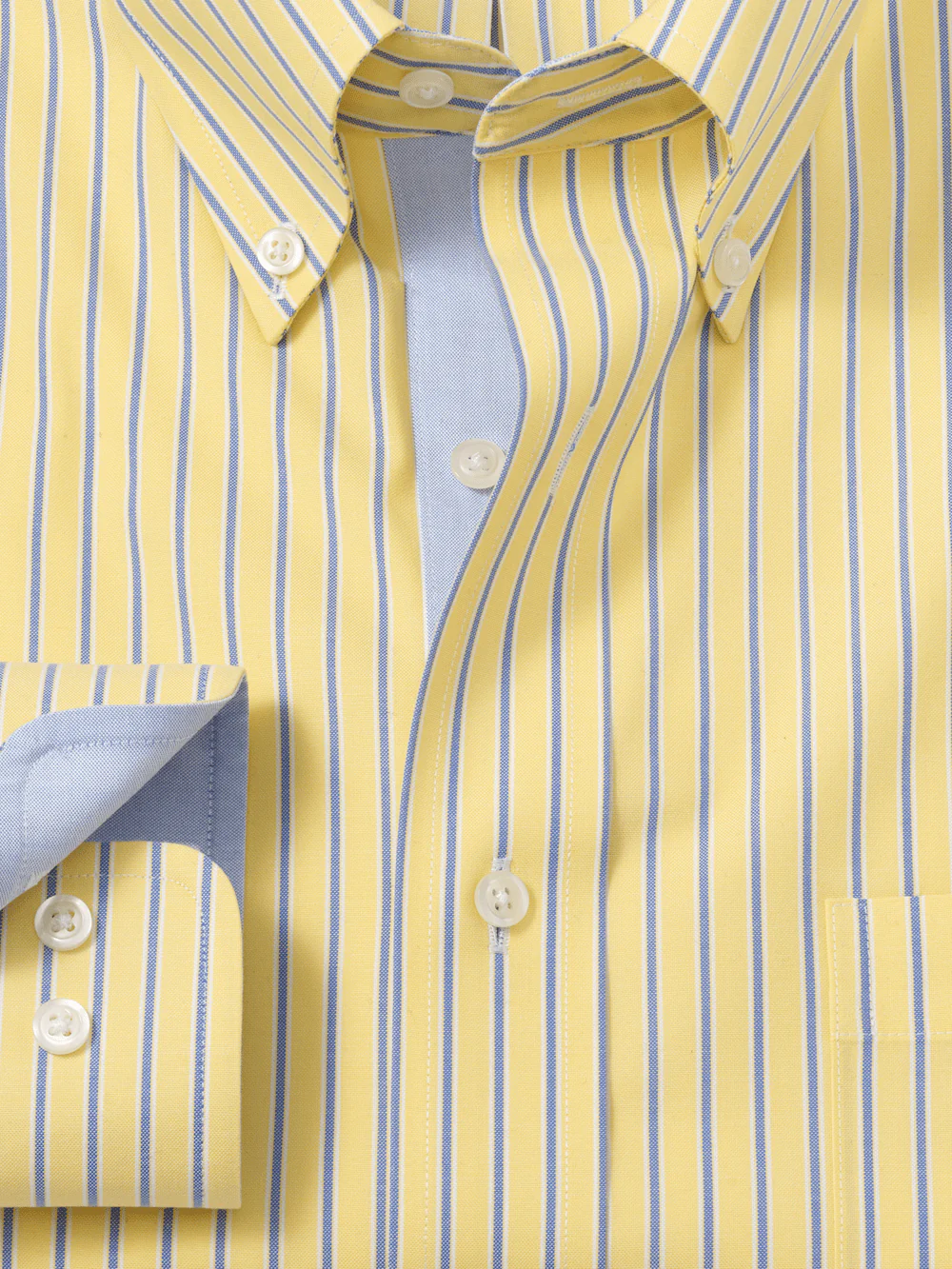 Comfort Stretch Non-Iron Stripe Dress Shirt With Contrast Trim - Yellow - Image 6