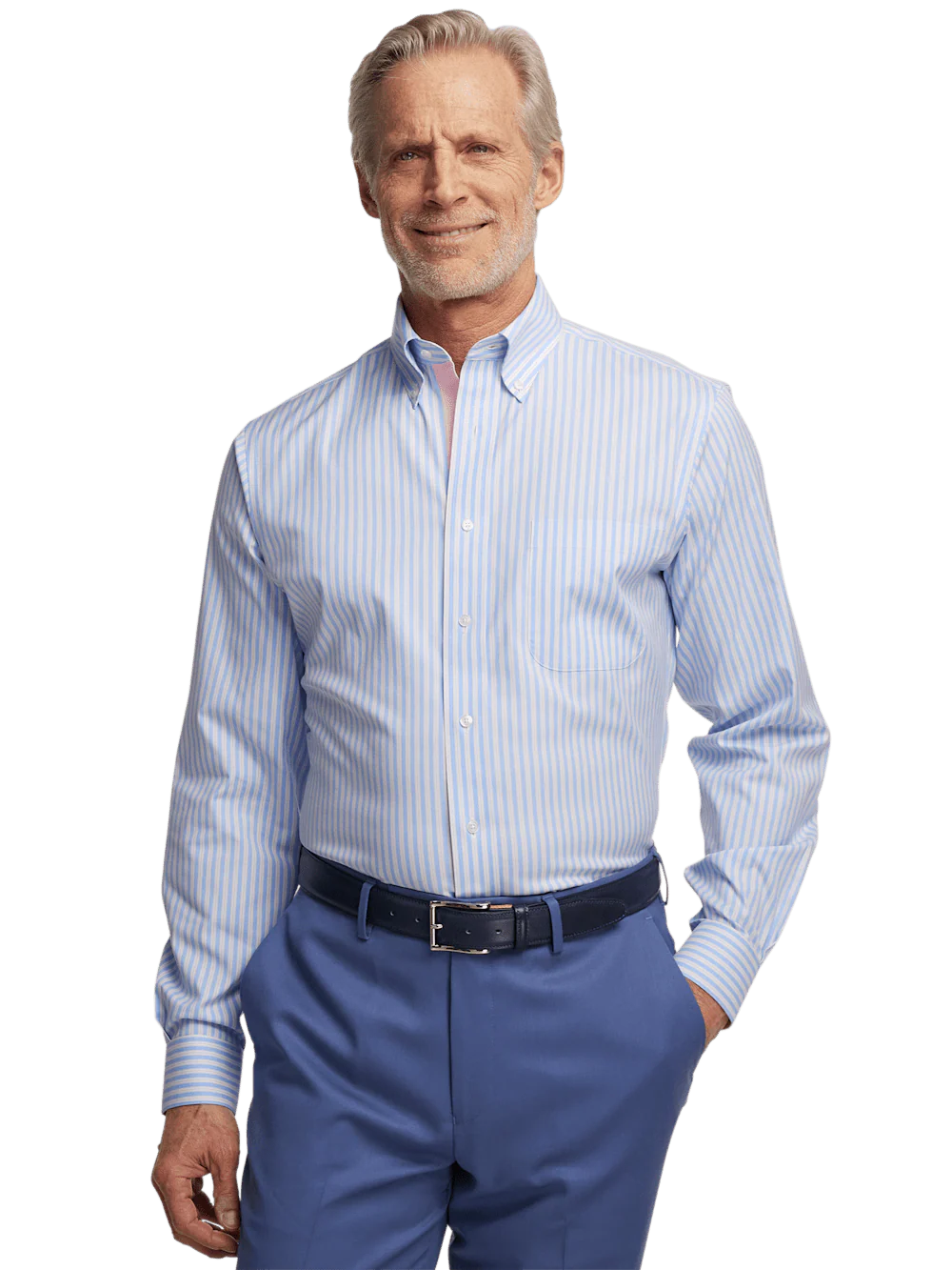 Comfort Stretch Non-Iron Stripe Dress Shirt With Contrast Trim - Blue/pink - Image 2