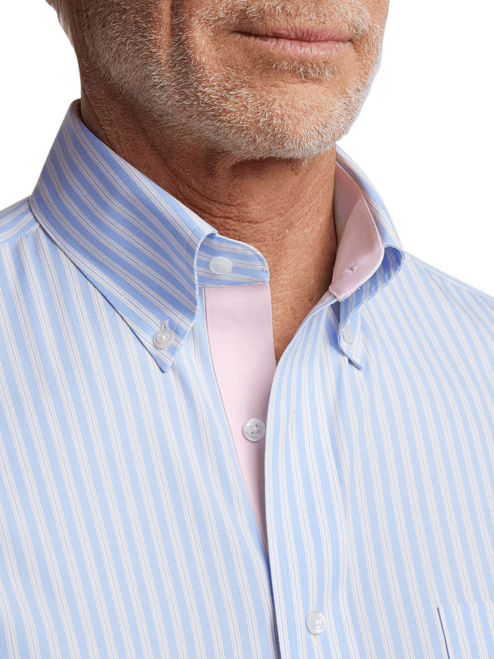 Comfort Stretch Non-Iron Stripe Dress Shirt With Contrast Trim - Blue/pink - Image 3