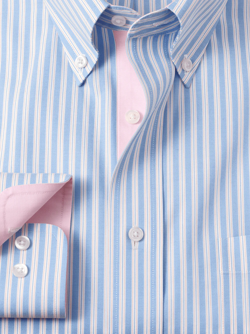 Comfort Stretch Non-Iron Stripe Dress Shirt With Contrast Trim - Blue/pink - Image 6