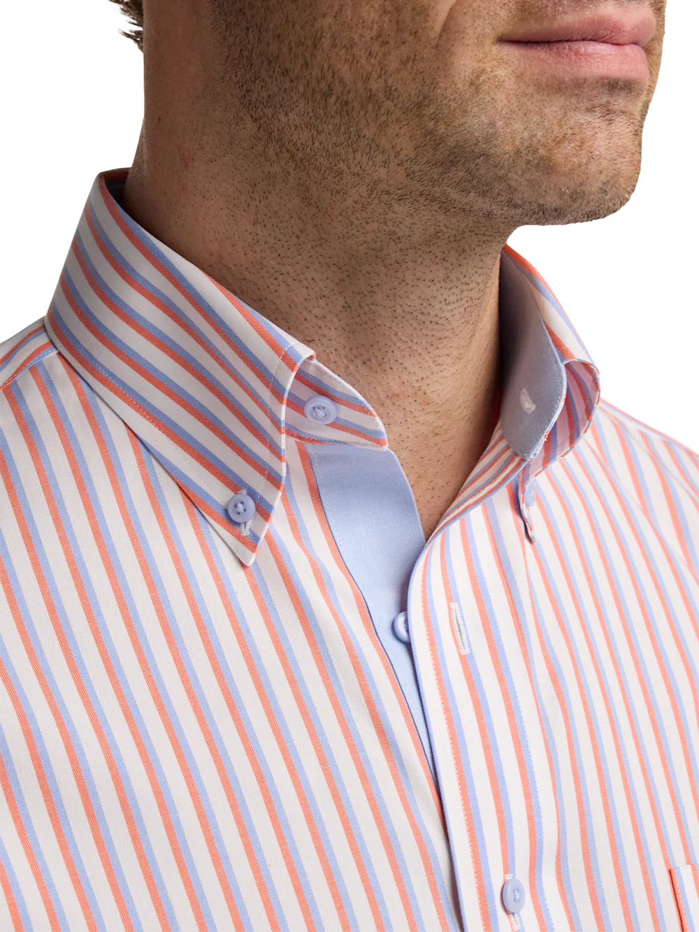 Comfort Stretch Non-Iron Stripe Dress Shirt With Contrast Trim - White/melon - Image 3