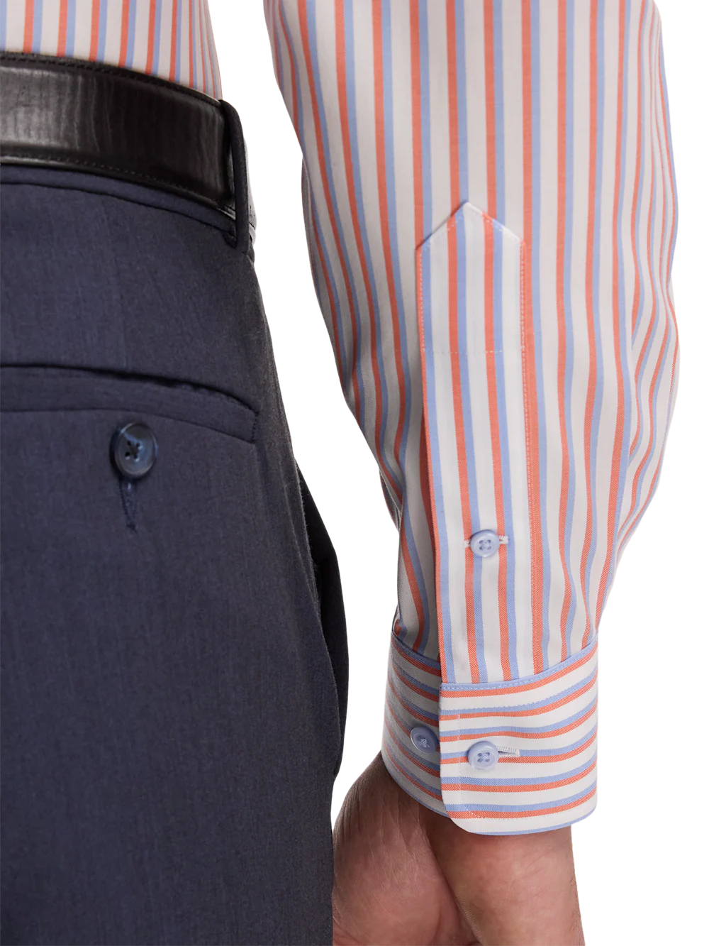 Comfort Stretch Non-Iron Stripe Dress Shirt With Contrast Trim - White/melon - Image 4