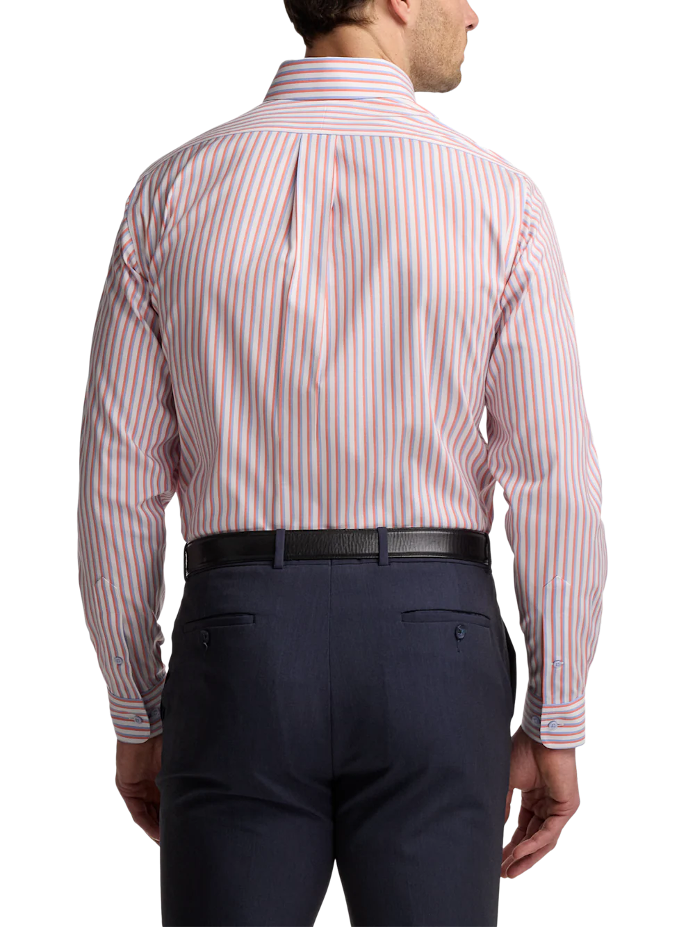 Comfort Stretch Non-Iron Stripe Dress Shirt With Contrast Trim - White/melon - Image 5