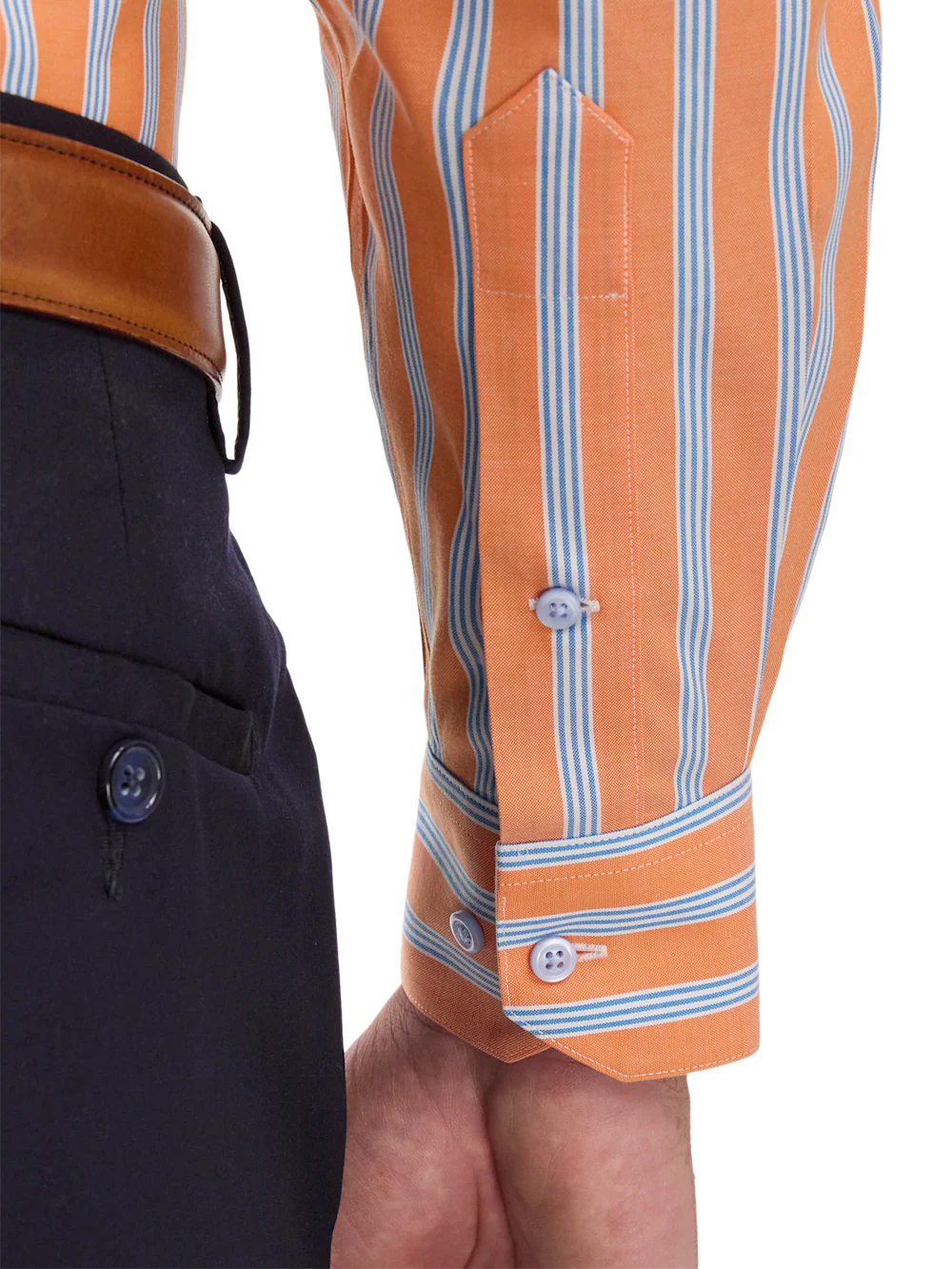 Comfort Stretch Non-Iron Stripe Dress Shirt With Contrast Trim - Melon/blue - Image 4
