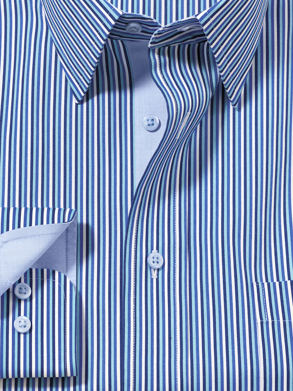 Comfort Stretch Non-Iron Stripe Dress Shirt With Contrast Trim - Blue - Image 6