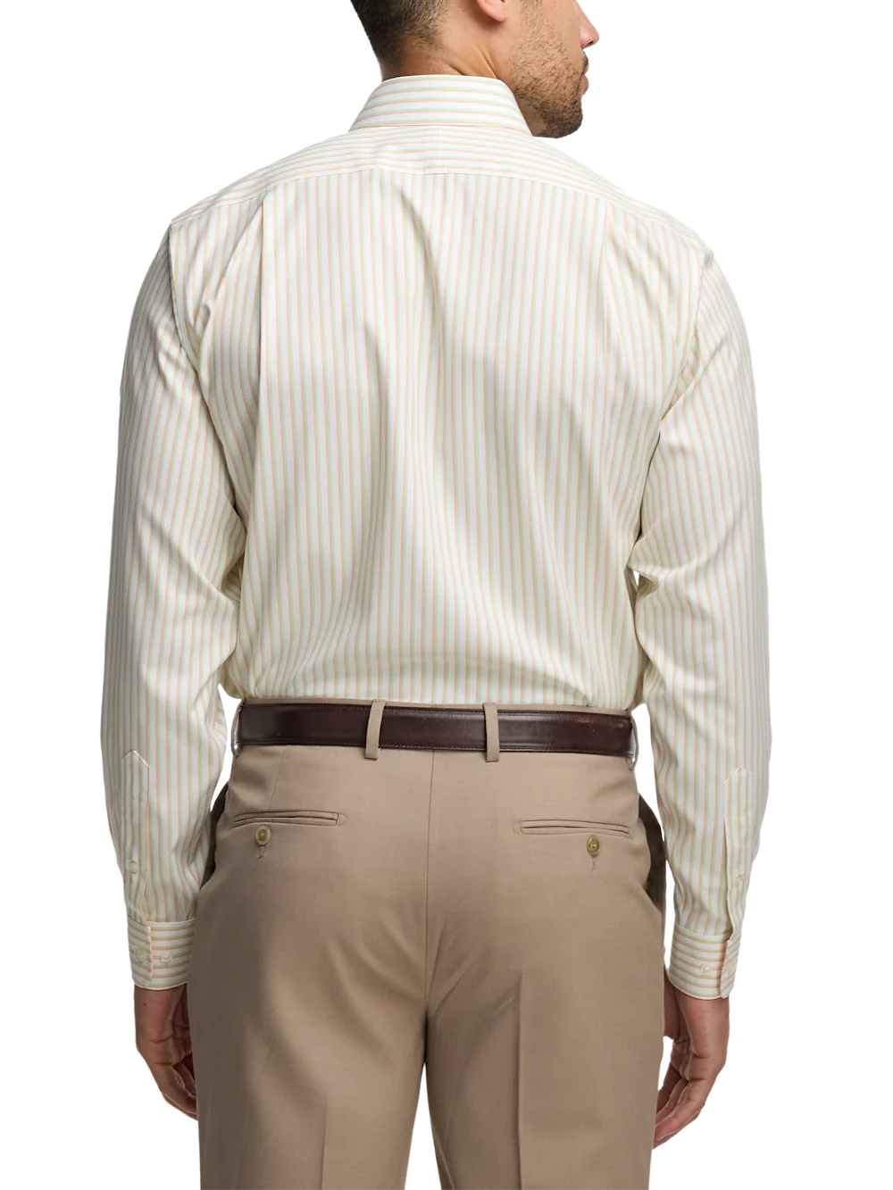 Comfort Stretch Non-Iron Stripe Dress Shirt With Contrast Trim - Melon/green - Image 5