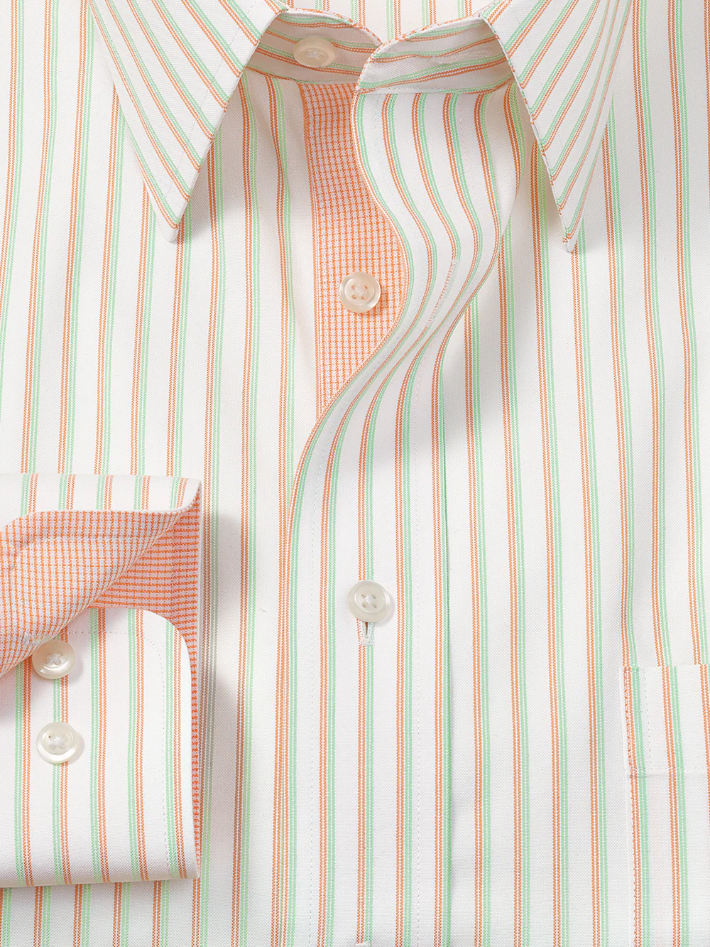 Comfort Stretch Non-Iron Stripe Dress Shirt With Contrast Trim - Melon/green - Image 6