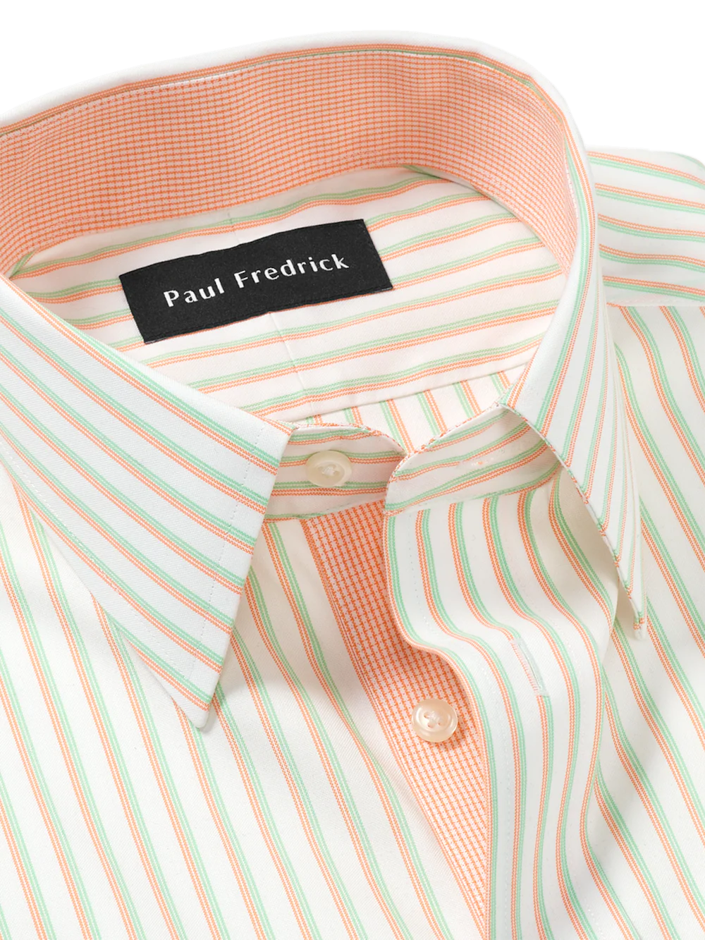 Comfort Stretch Non-Iron Stripe Dress Shirt With Contrast Trim - Melon/green - Image 7