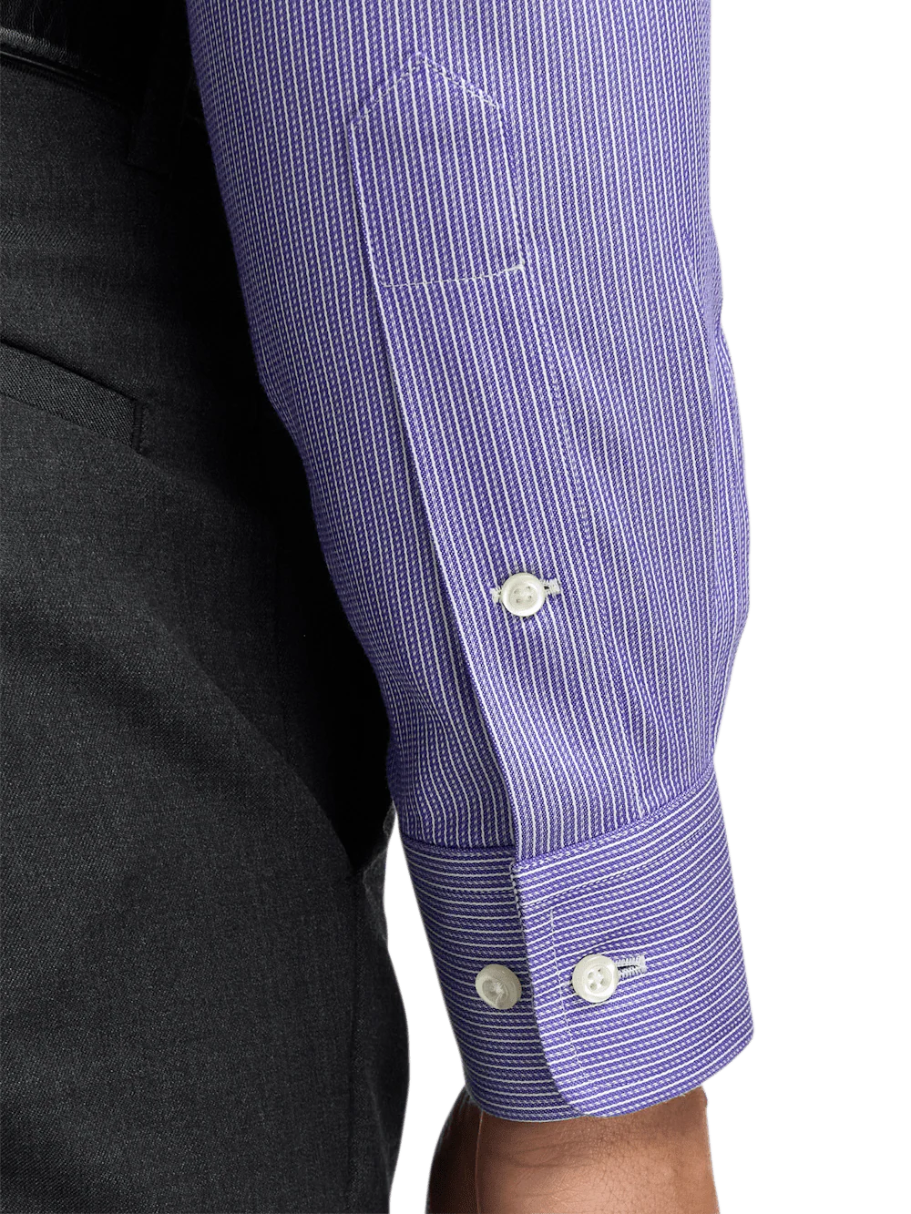 Comfort Stretch Non-Iron Stripe Dress Shirt With Contrast Trim - Purple - Image 4