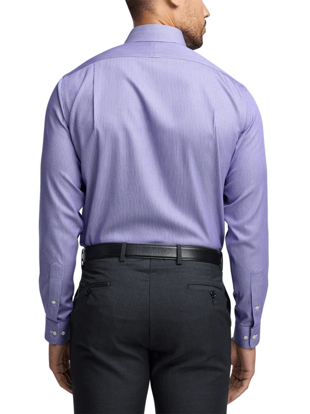 Comfort Stretch Non-Iron Stripe Dress Shirt With Contrast Trim - Purple - Image 5