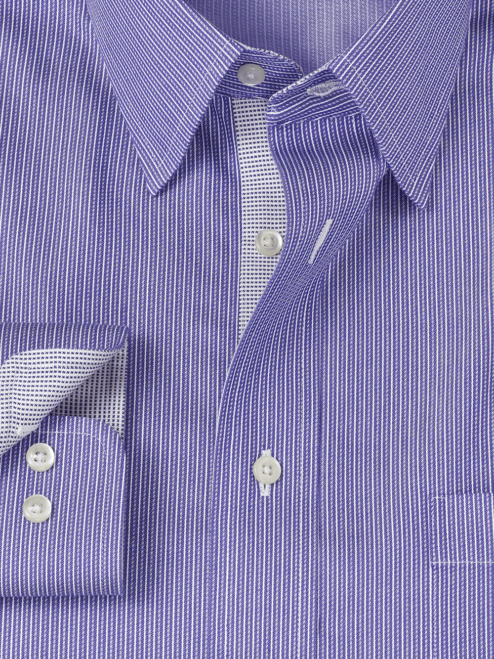 Comfort Stretch Non-Iron Stripe Dress Shirt With Contrast Trim - Purple - Image 6