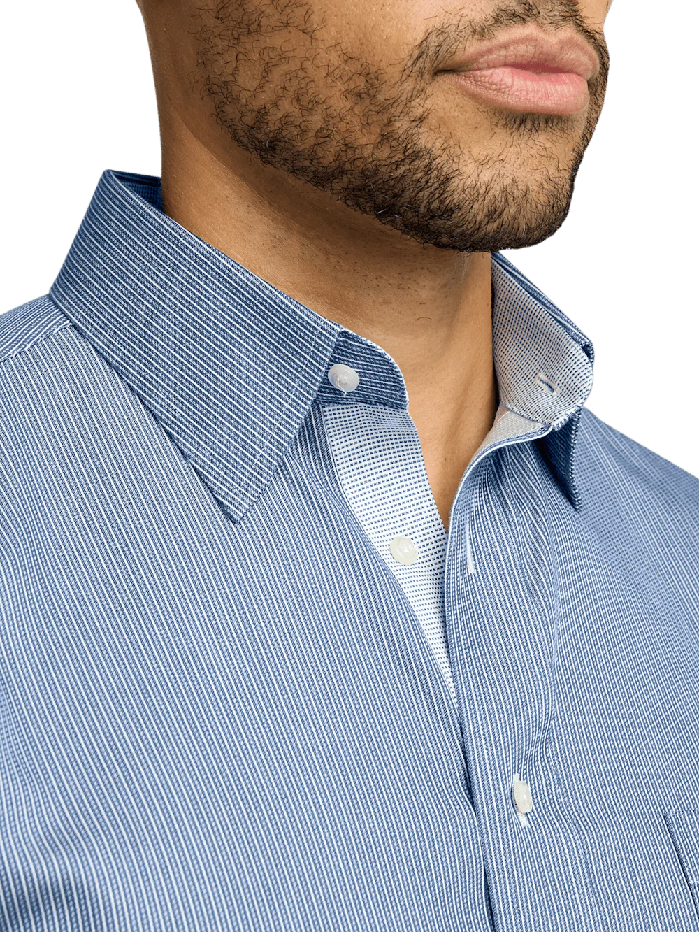 Comfort Stretch Non-Iron Stripe Dress Shirt With Contrast Trim - Blue - Image 3
