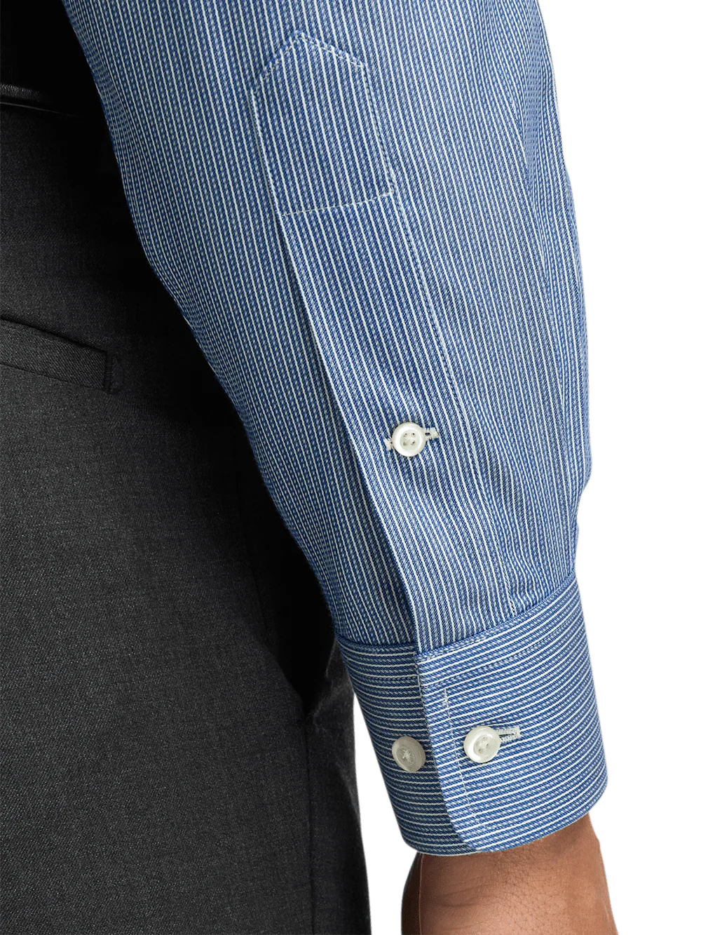 Comfort Stretch Non-Iron Stripe Dress Shirt With Contrast Trim - Blue - Image 4