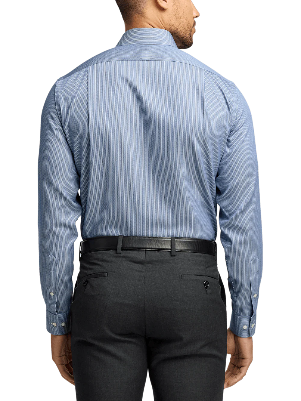 Comfort Stretch Non-Iron Stripe Dress Shirt With Contrast Trim - Blue - Image 5