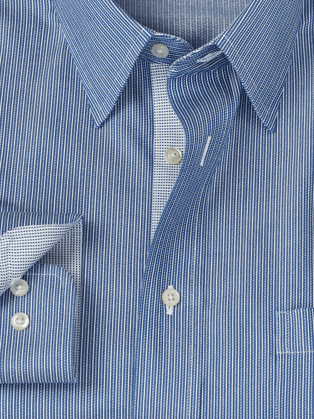 Comfort Stretch Non-Iron Stripe Dress Shirt With Contrast Trim - Blue - Image 6