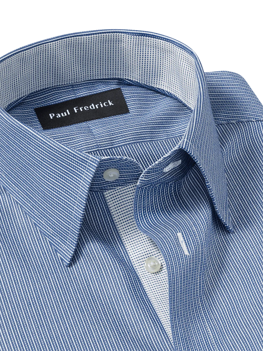 Comfort Stretch Non-Iron Stripe Dress Shirt With Contrast Trim - Blue - Image 7