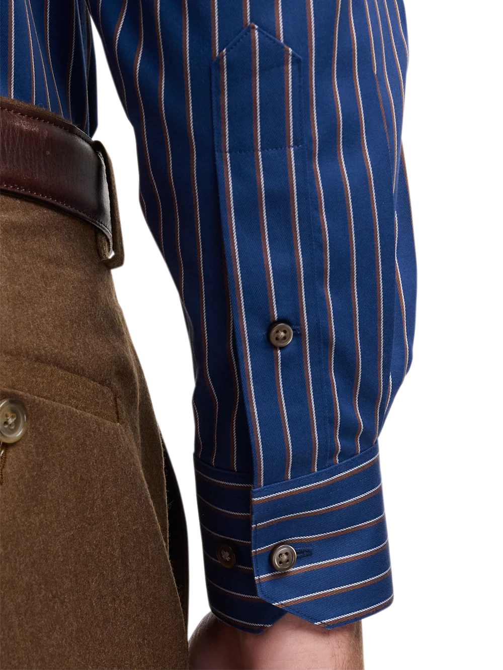 Comfort Stretch Non-Iron Stripe Dress Shirt With Contrast Trim - Navy/brown - Image 4