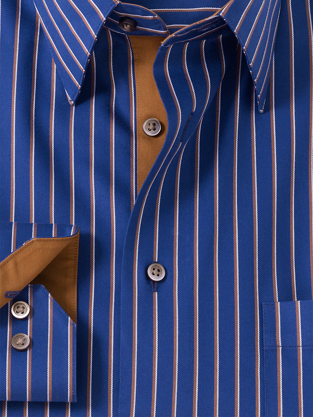 Comfort Stretch Non-Iron Stripe Dress Shirt With Contrast Trim - Navy/brown - Image 6
