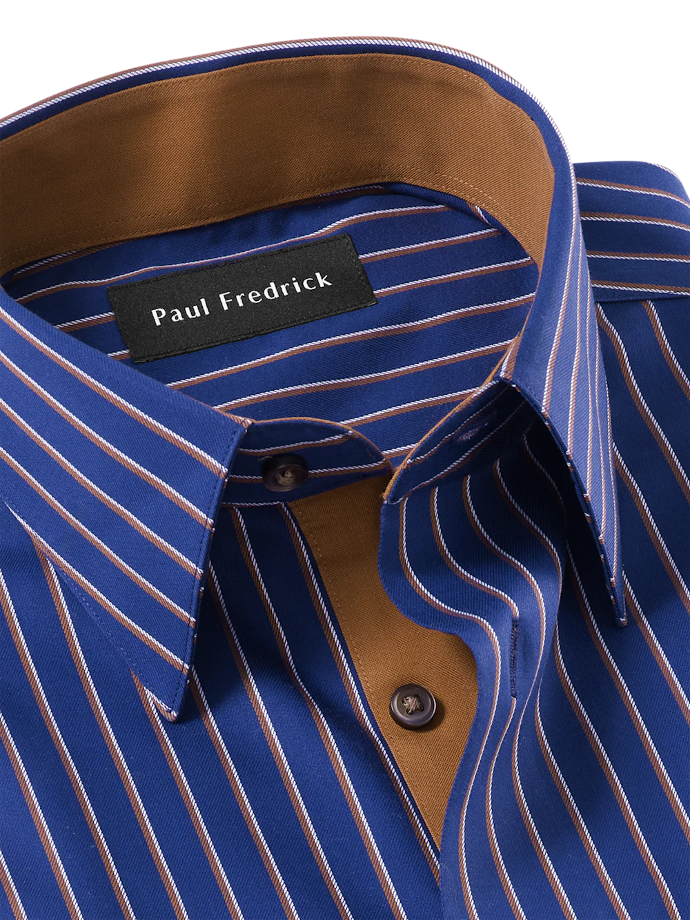 Comfort Stretch Non-Iron Stripe Dress Shirt With Contrast Trim - Navy/brown - Image 7