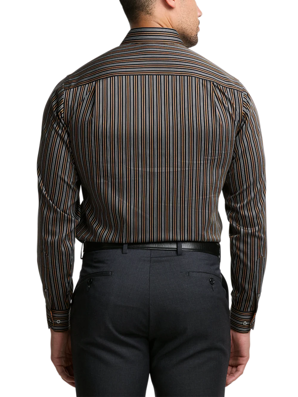 Comfort Stretch Non-Iron Stripe Dress Shirt With Contrast Trim - Black/orange - Image 5
