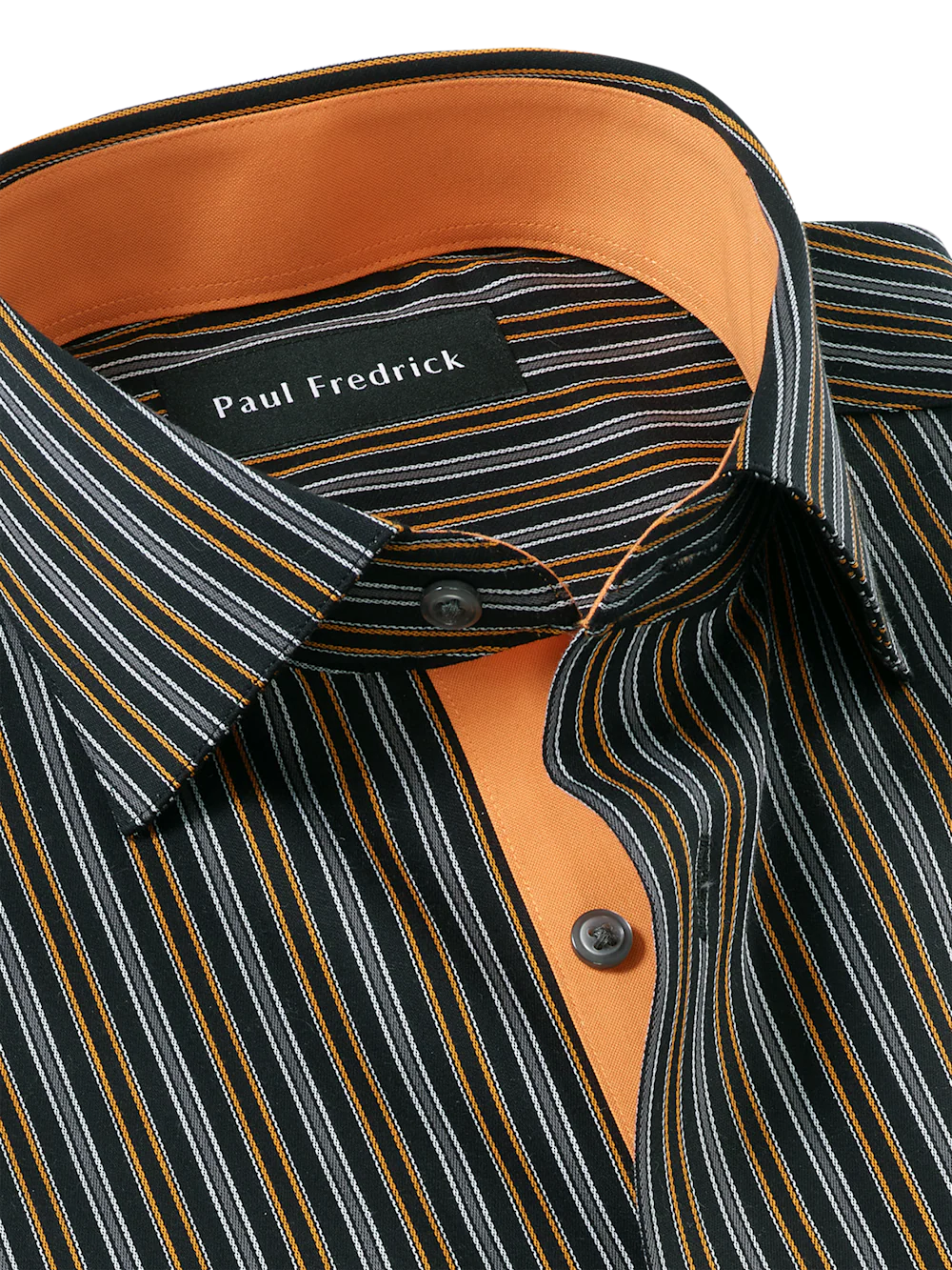 Comfort Stretch Non-Iron Stripe Dress Shirt With Contrast Trim - Black/orange - Image 7