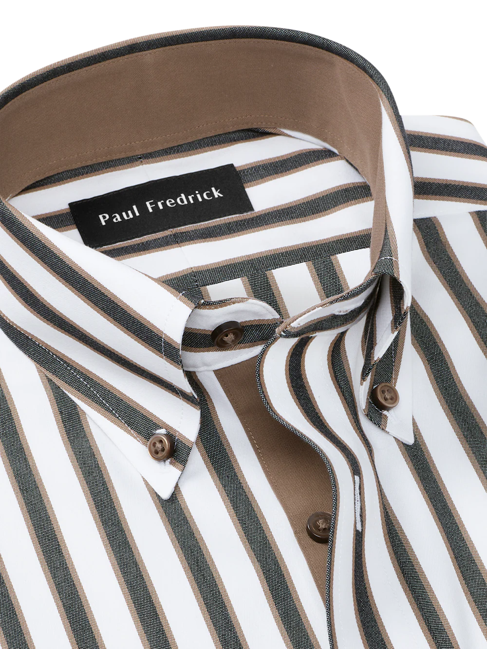Comfort Stretch Non-Iron Stripe Dress Shirt With Contrast Trim - Brown/white - Image 7