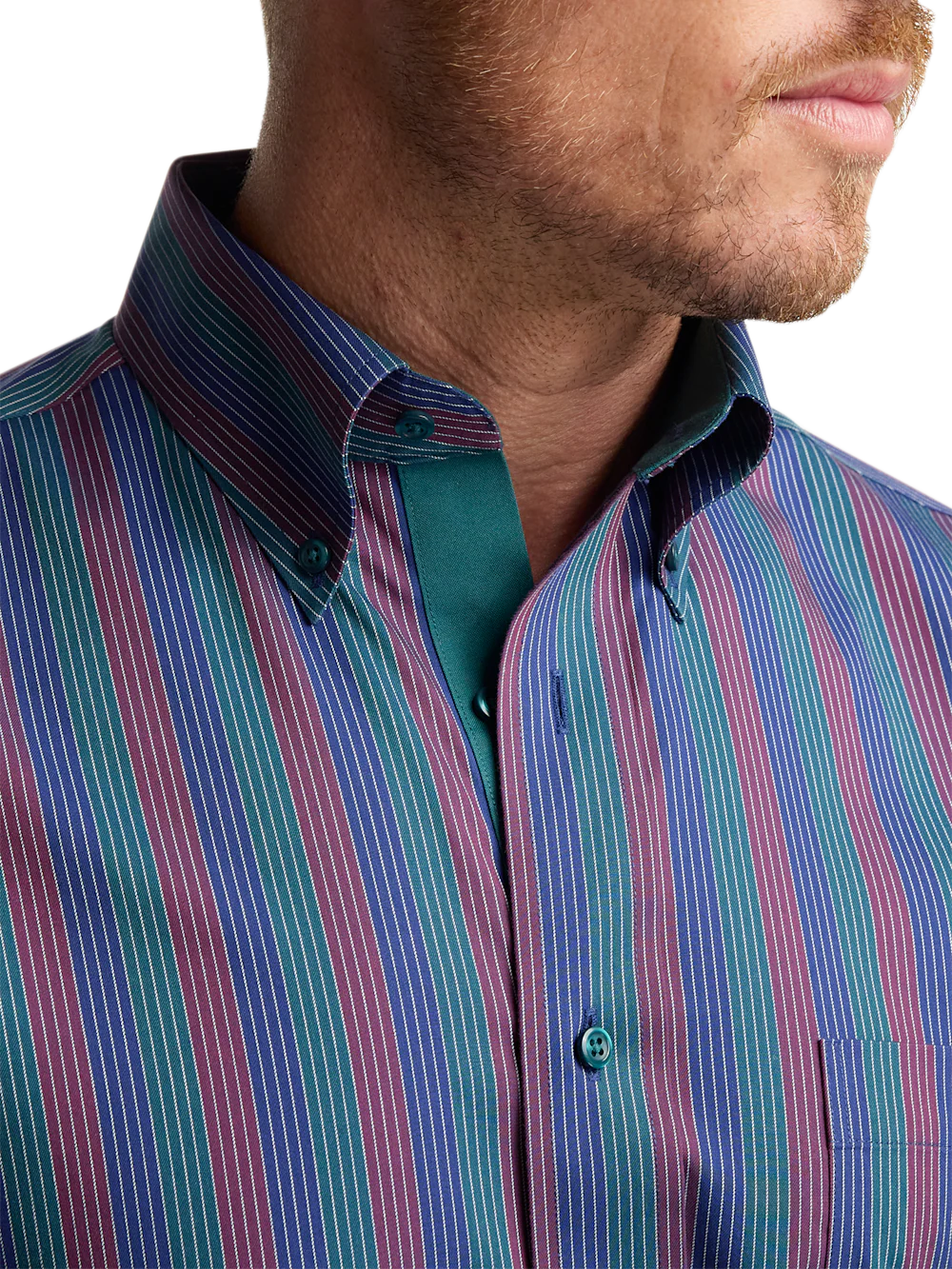 Comfort Stretch Non-Iron Stripe Dress Shirt With Contrast Trim - Multi - Image 3