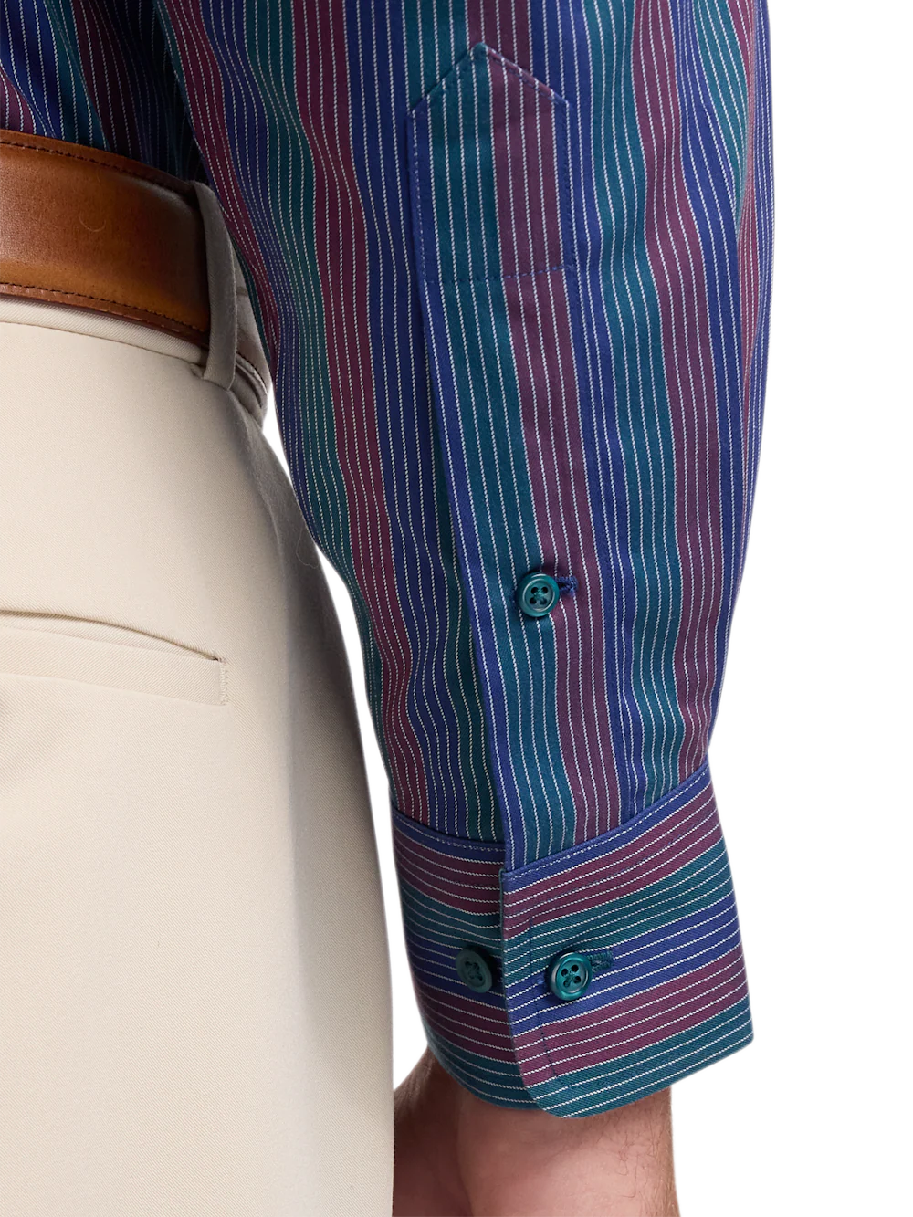 Comfort Stretch Non-Iron Stripe Dress Shirt With Contrast Trim - Multi - Image 4