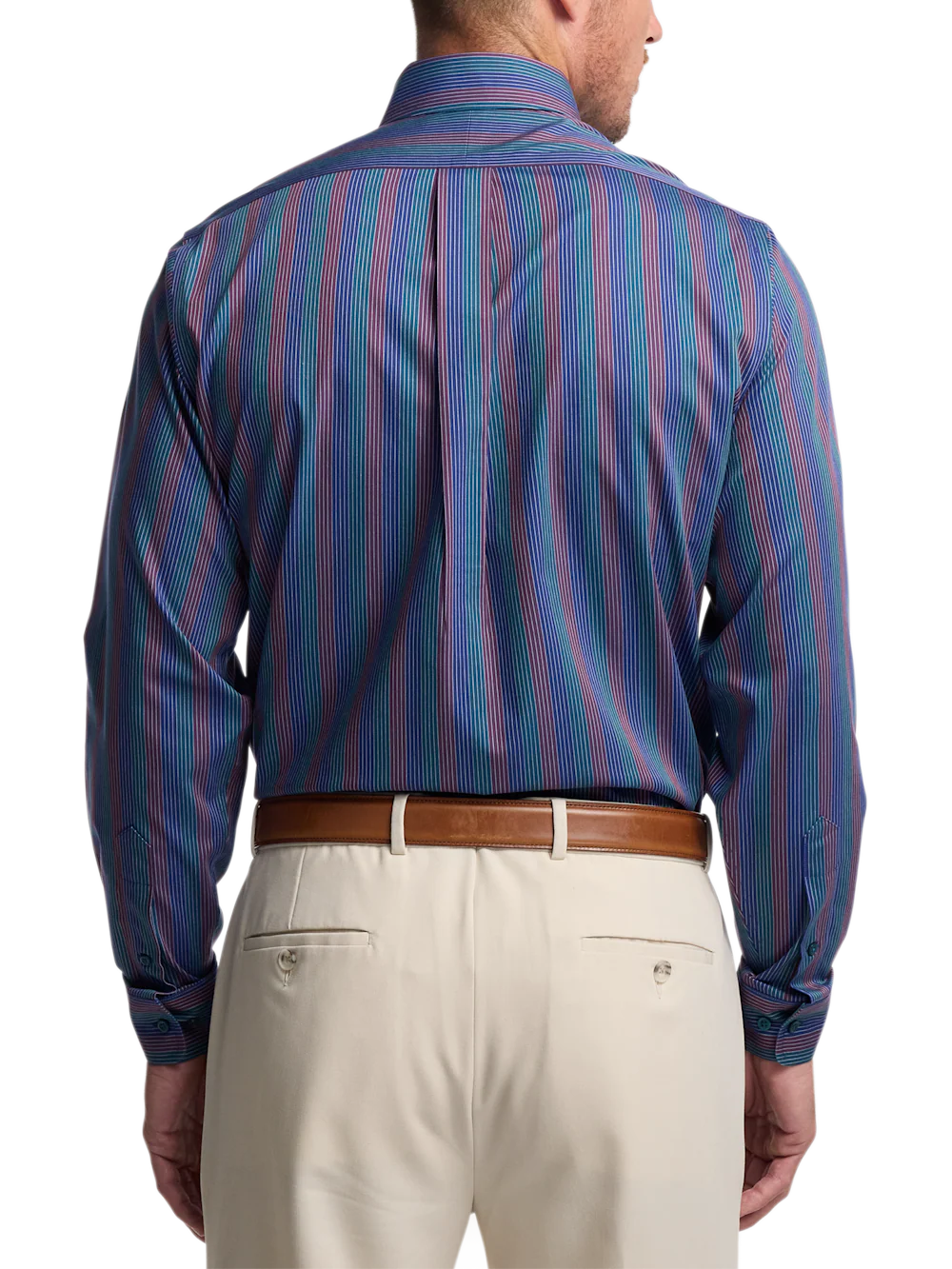 Comfort Stretch Non-Iron Stripe Dress Shirt With Contrast Trim - Multi - Image 5