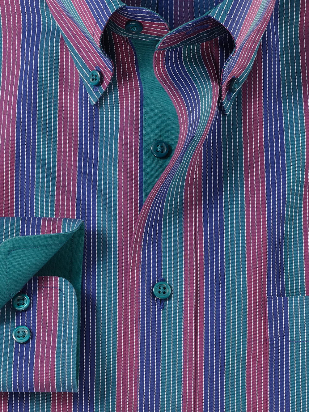 Comfort Stretch Non-Iron Stripe Dress Shirt With Contrast Trim - Multi - Image 6