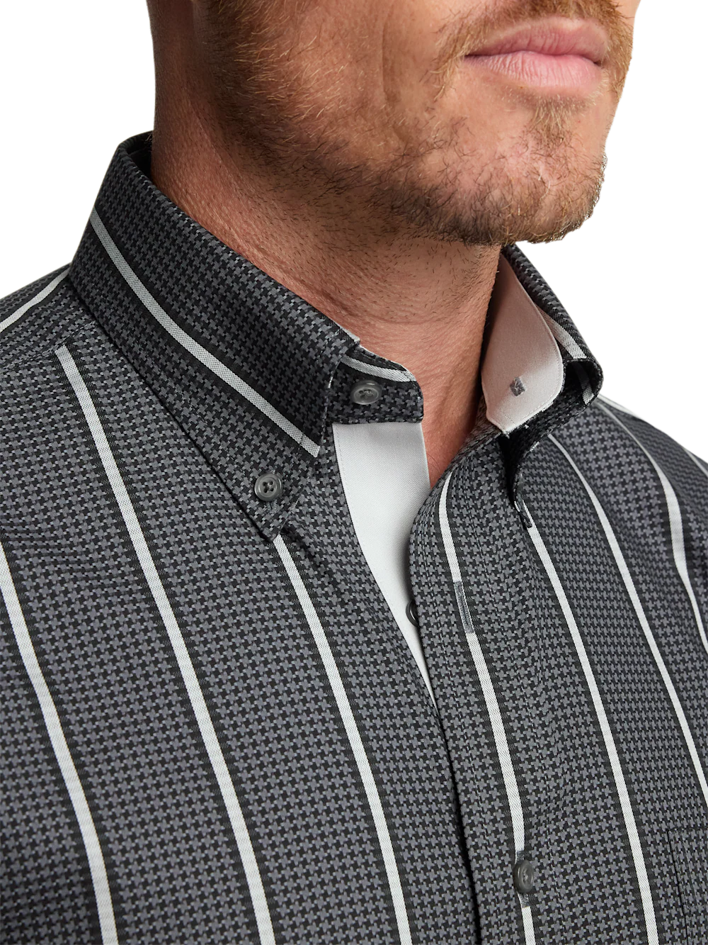 Comfort Stretch Non-Iron Stripe Dress Shirt With Contrast Trim - Black/grey - Image 3