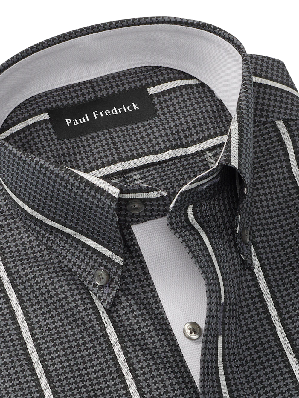 Comfort Stretch Non-Iron Stripe Dress Shirt With Contrast Trim - Black/grey - Image 7
