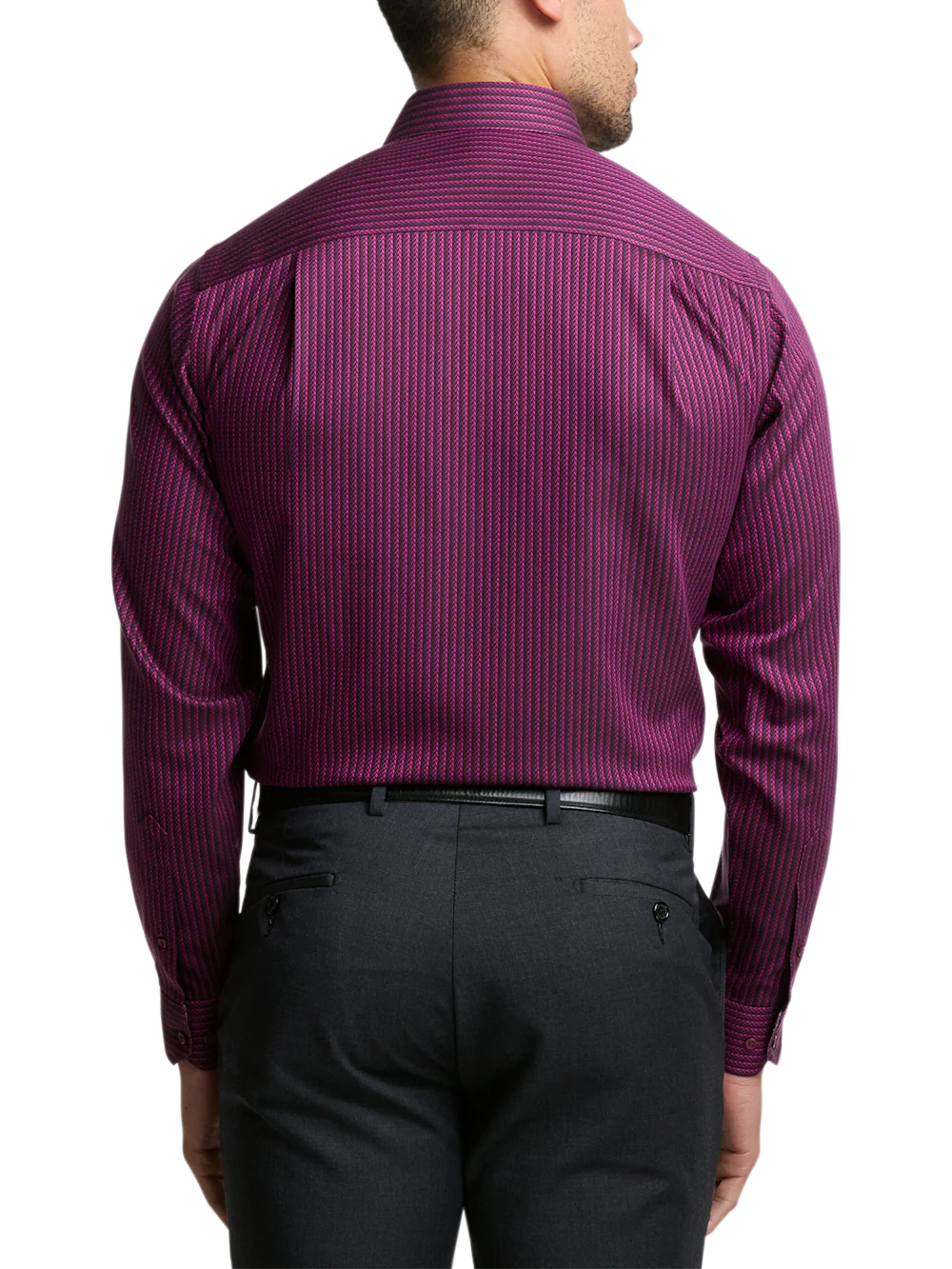 Comfort Stretch Non-Iron Stripe Dress Shirt With Contrast Trim - Burgundy - Image 5