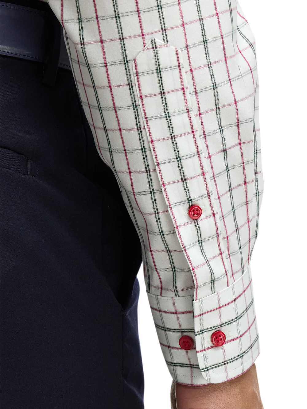 Comfort Stretch Non-Iron Windowpane Dress Shirt With Contrast Trim - Green - Image 4