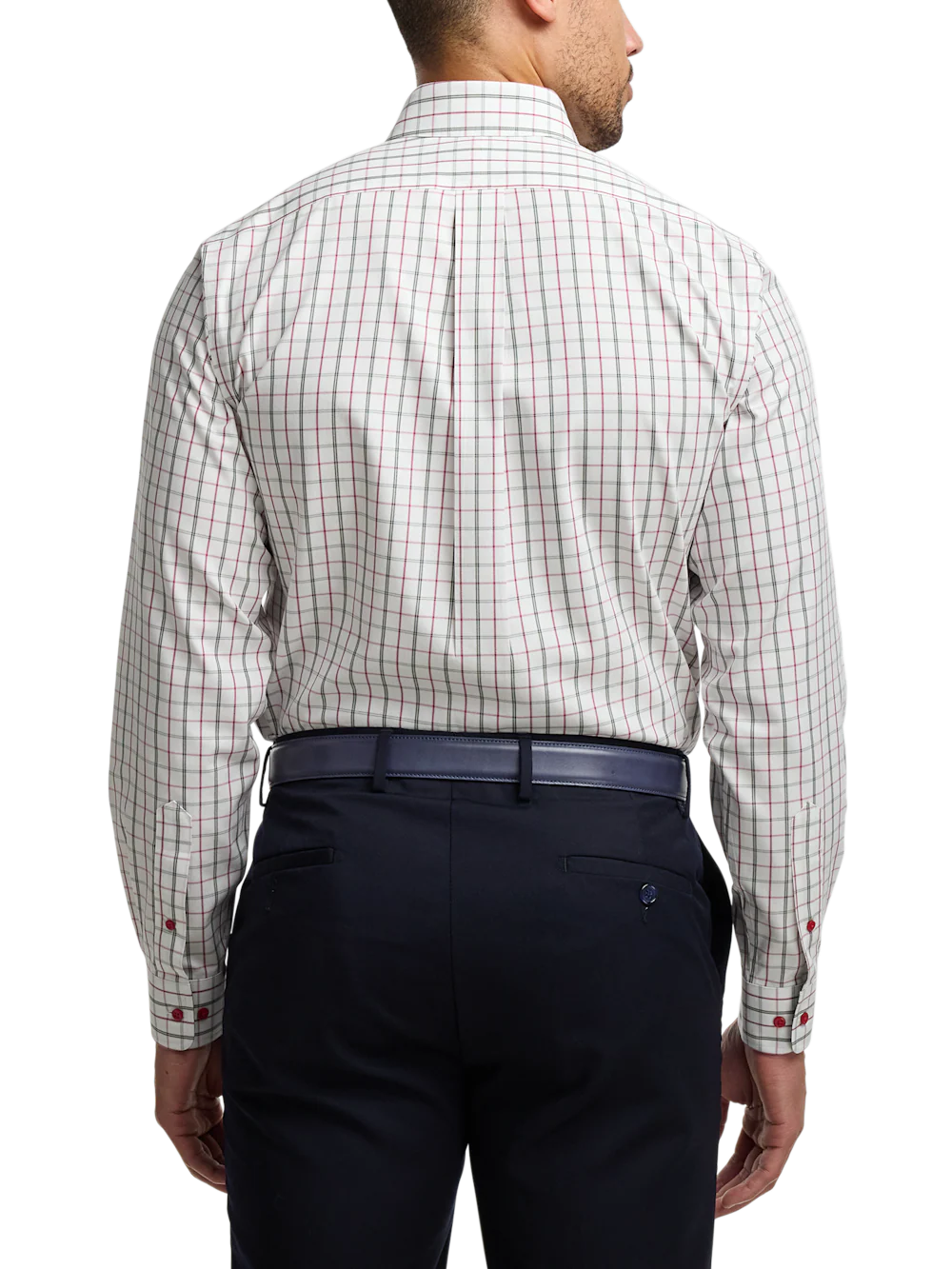 Comfort Stretch Non-Iron Windowpane Dress Shirt With Contrast Trim - Green - Image 5