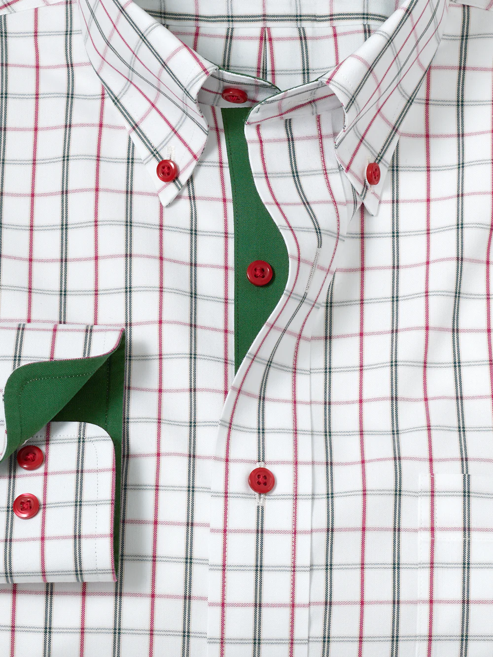 Comfort Stretch Non-Iron Windowpane Dress Shirt With Contrast Trim - Green - Image 6