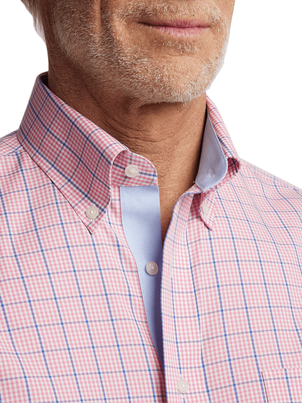 Comfort Stretch Non-Iron Windowpane Dress Shirt With Contrast Trim - Pink/blue - Image 3