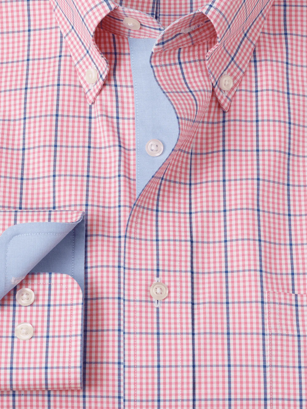 Comfort Stretch Non-Iron Windowpane Dress Shirt With Contrast Trim - Pink/blue - Image 6