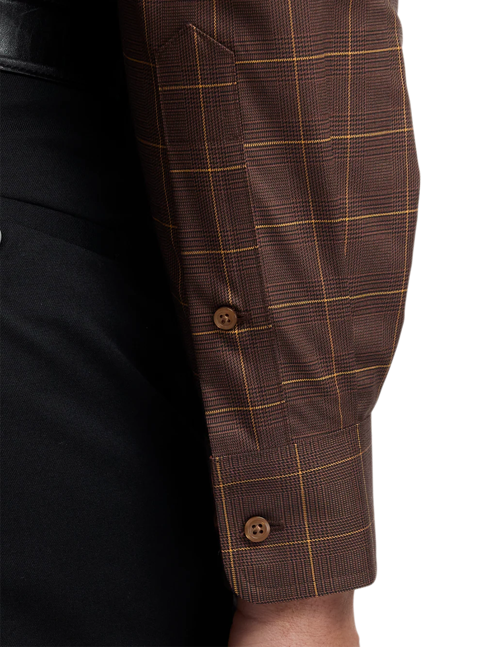 Comfort Stretch Non-Iron Windowpane Dress Shirt With Contrast Trim - Brown/orange - Image 4