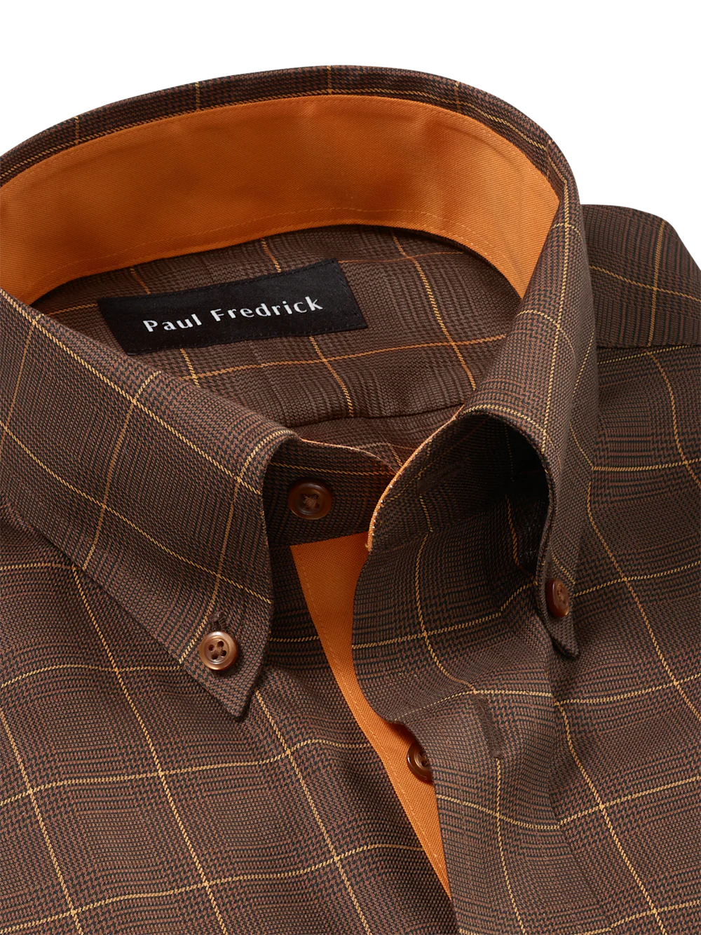 Comfort Stretch Non-Iron Windowpane Dress Shirt With Contrast Trim - Brown/orange - Image 7