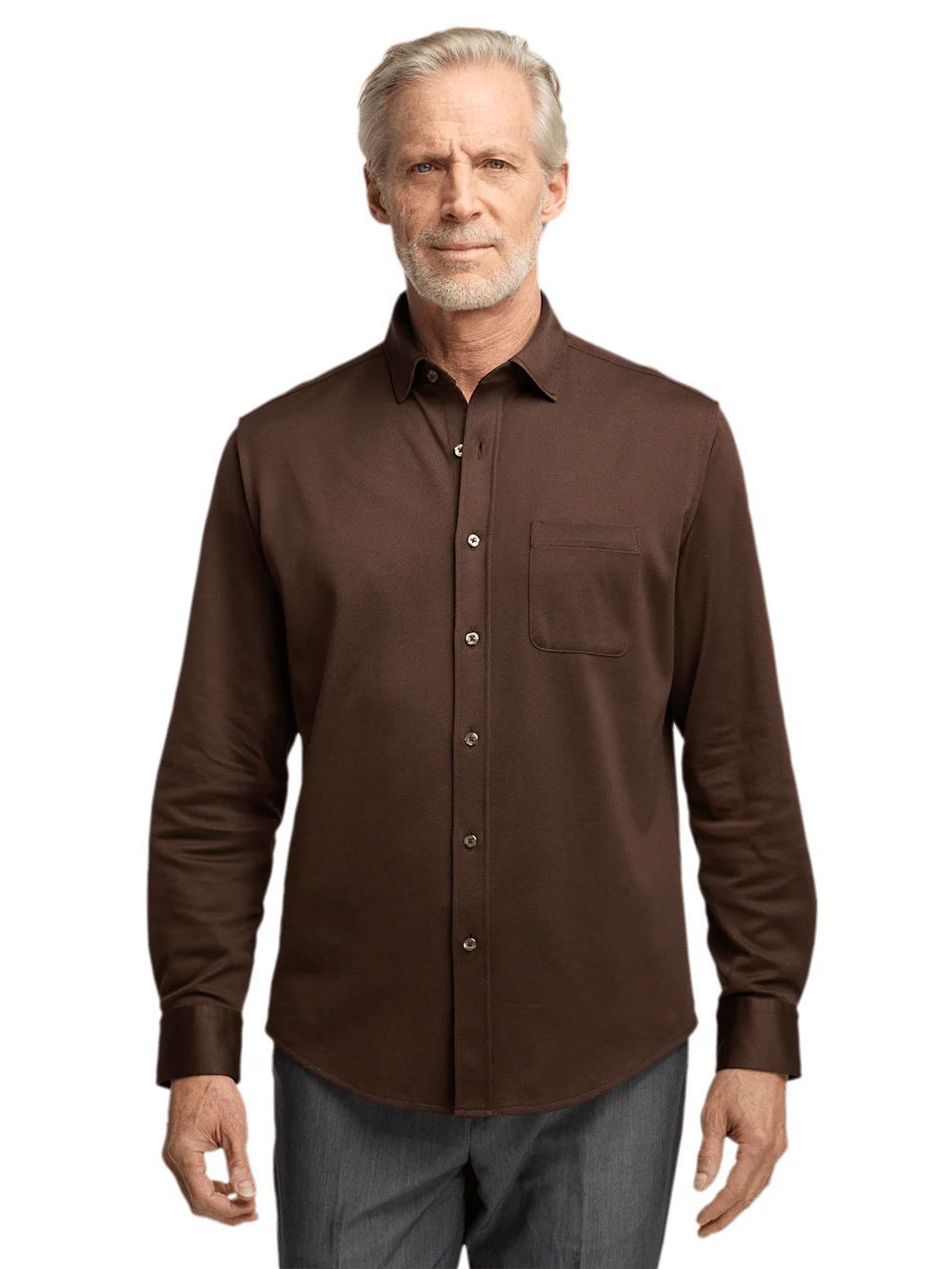 Cotton Blend Button Front Polo - Brown - Image 2