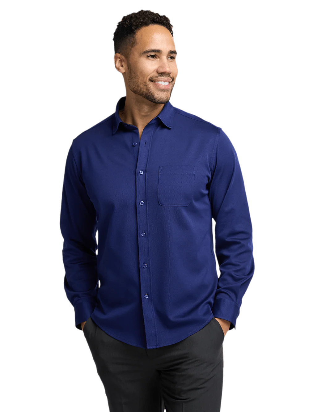 Cotton Blend Button Front Polo - Blue - Image 2