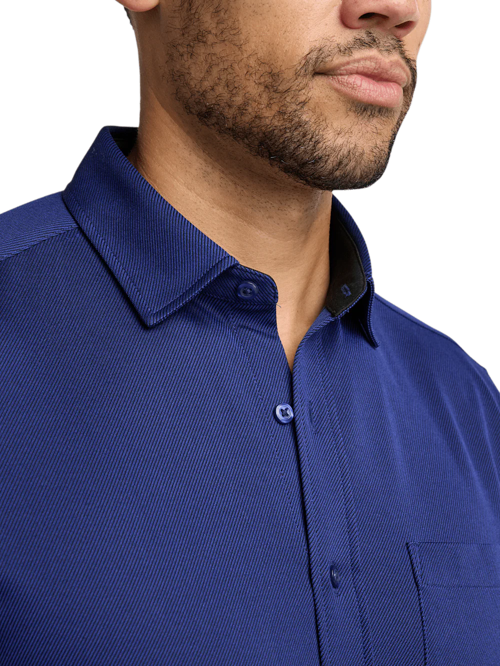 Cotton Blend Button Front Polo - Blue - Image 3