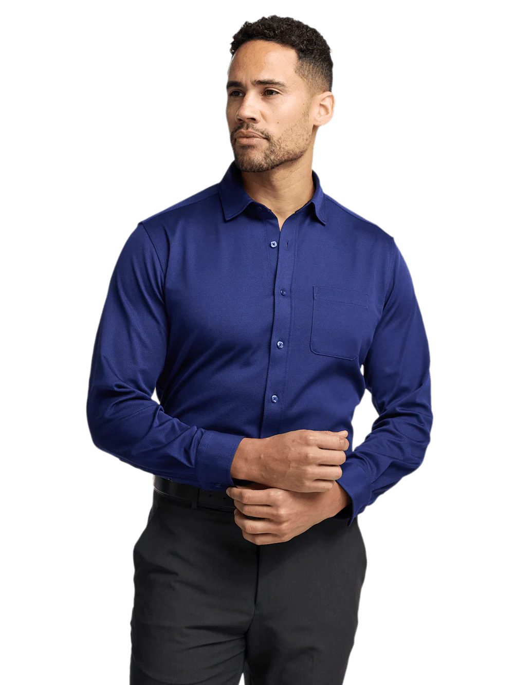 Cotton Blend Button Front Polo - Blue - Image 5