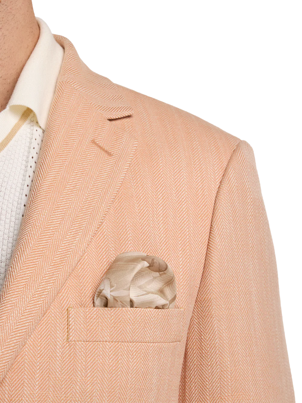 Cotton Blend Herringbone Single Breasted Notch Lapel Sport Coat - Melon - Image 6