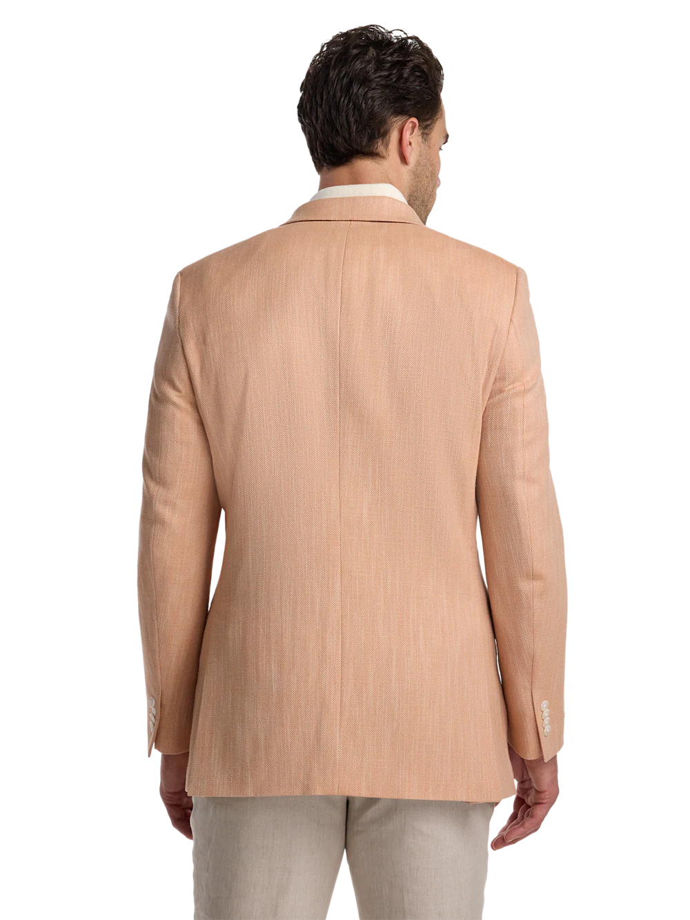 Cotton Blend Herringbone Single Breasted Notch Lapel Sport Coat - Melon - Image 7