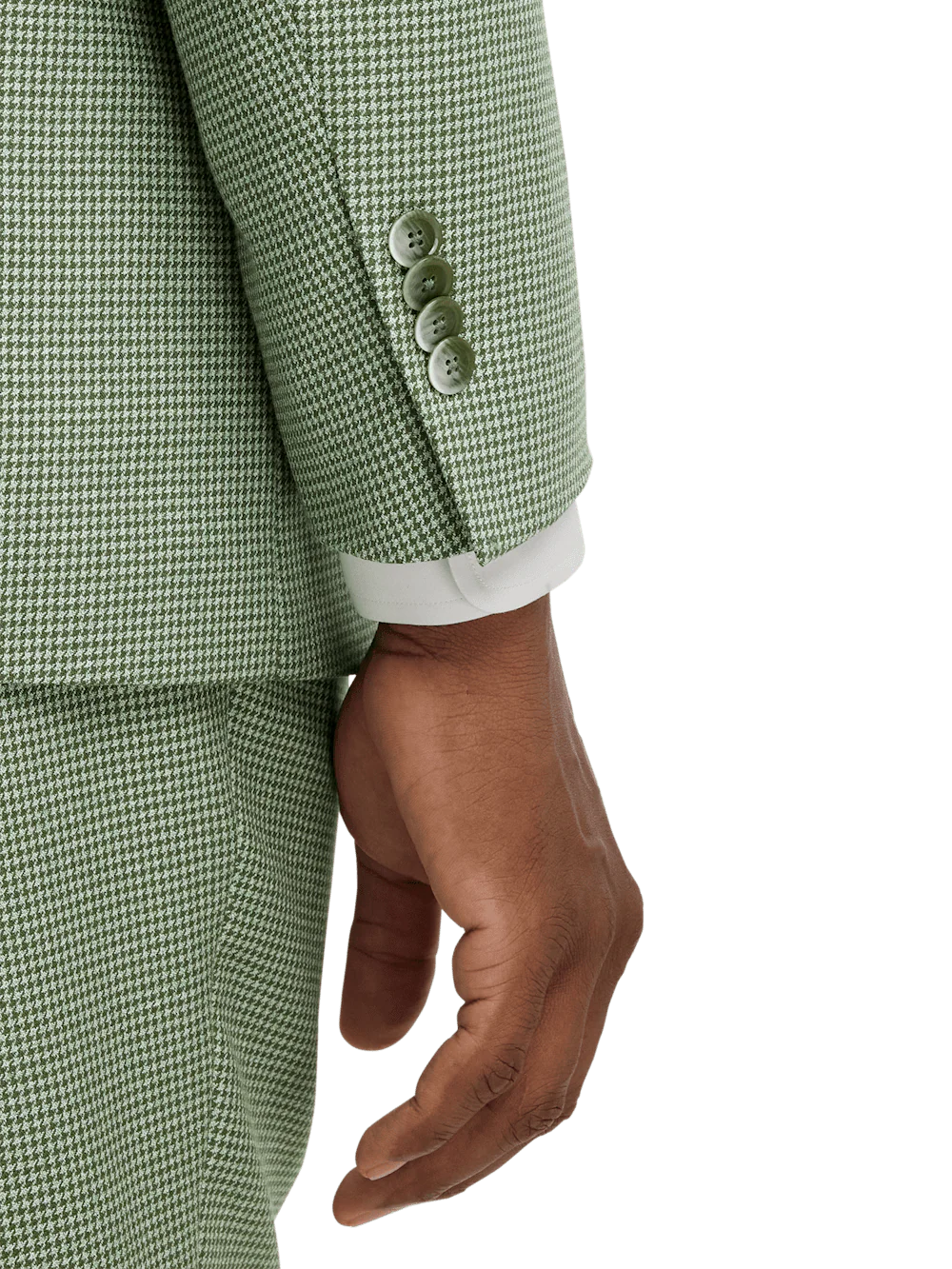 Cotton Blend Houndstooth Single Breasted Notch Lapel Suit Jacket - Green - Image 3